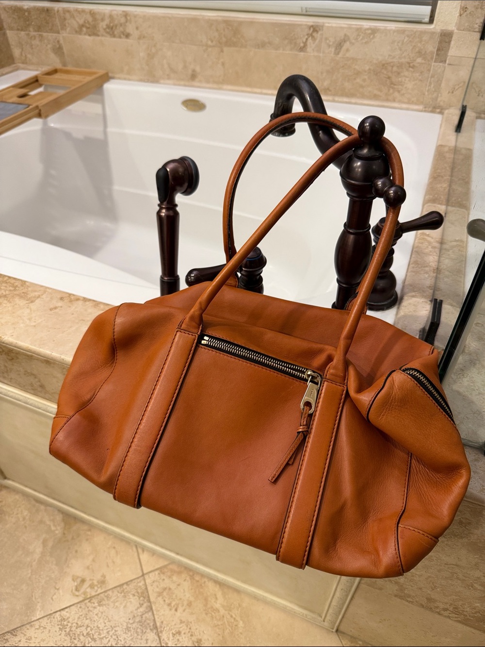 Chloe Tan Leather Tote with Exterior Zip Pocket